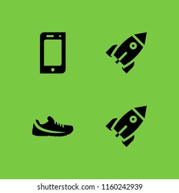 off icon. 4 off set with rocket, trail running shoe and button vector icons for web and mobile app