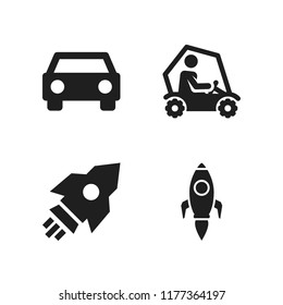 off icon. 4 off vector icons set. rocket, launch and car frontal view icons for web and design about off theme