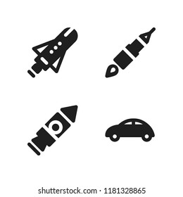 off icon. 4 off vector icons set. rocket, rocket ship and touring car icons for web and design about off theme