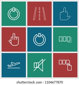 Off icon. collection of 9 off outline icons such as push button, middle finger, no sound. editable off icons for web and mobile.