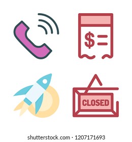off icon set. vector set about closed, telephone, rocket and paid icons set.