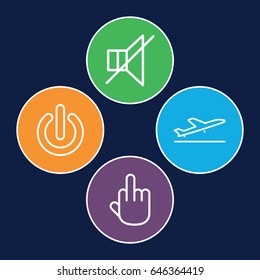 Off icons set. set of 4 off outline icons such as no sound
