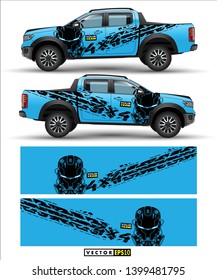 Off load truck 4 wheel drive and car graphic vector. abstract lines with blue background design for vehicle vinyl wrap