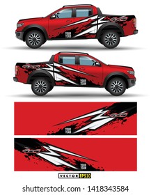 Off load truck 4 wheel drive and car graphic vector. abstract lines with red background design for vehicle vinyl wrap