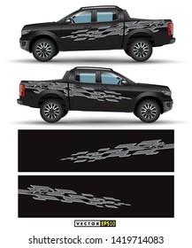 Off load truck 4 wheel drive and car graphic vector. abstract lines with black background design for vehicle vinyl wrap