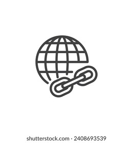 Off Page SEO line icon. linear style sign for mobile concept and web design. A web link connected to a globe network outline vector icon. Symbol, logo illustration. Vector graphics