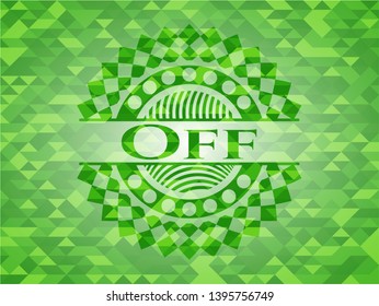 Off realistic green emblem. Mosaic background. Vector Illustration. Detailed.