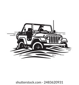 Off Road 4x4 Car Silhouette Design-Logo Besuchen Sie Fluss Bild Vektorgrafik isoliert auf weißem Hintergrund