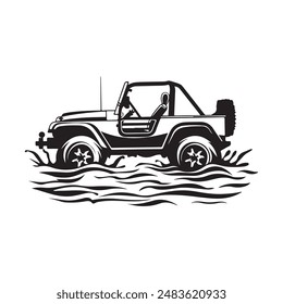 Off Road 4x4 Car Silhouette design logo Visit river image vector isolated on white background