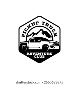 Icono del logotipo del vehículo utilitario 4x4 de Off Road. Símbolo de camioneta todo terreno. Auto Garage 4wd Showroom Insignia del concesionario. Ilustración vectorial