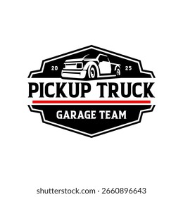 Ícone do logotipo do veículo utilitário 4x4 fora de estrada. Símbolo de Caminhão Coletor para Todos os Terrenos. Auto Garagem 4wd Showroom Dealership Badge. Ilustração de vetor