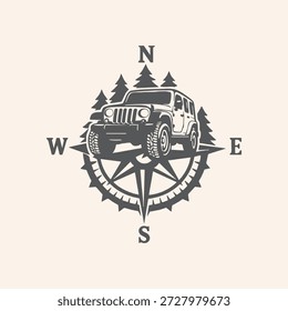 Off Road 4x4 Vektor Art Kompass mit Offroad Fahrzeug, Abenteuer Navigation Design