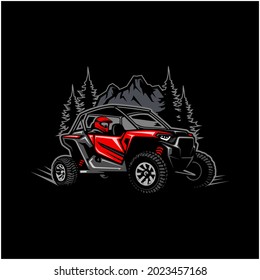 off road adventure buggy atv utv with in background, best for logo, banner or t-shirt design