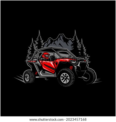 off road adventure buggy atv utv with in background, best for logo, banner or t-shirt design