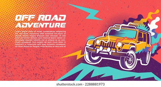 Ilustración de fondo de coche de aventura en estilo retro