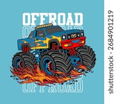 Off road Adventure Vehicle ,Custom Truck with Fire Design,vector illustration