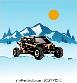 Off Road Atv Utv Buggy With Mountain Background