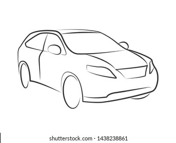 off road auto car simple monochrome vector illustration. black vehicle outline perspective sketch isolated on white background