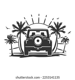 Off Road Beach Illustration Clip Art Design Shape. 4x4 Travel Silhouette Icon Vector.