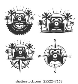 Off Road Beach Illustration Clip Art Design Shape. 4x4 Summer Travel Silhouette Icon Vector.