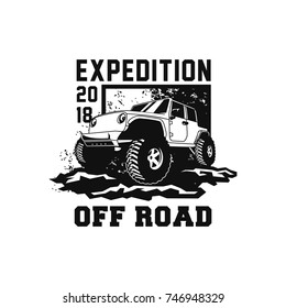 Off Road Car 4x4 Vehicle Event, Show, Festival, Club Extreme Extreme Forest Expedition Adventure Retro Vintage Classic Style Logo Template, Badge, Emblem, Sticker, Sign, Poster, Stamp, Label, Icon