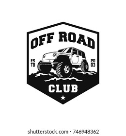 Off Road Car 4x4 Vehicle Event, Show, Festival, Club Extreme Extreme Forest Expedition Adventure Retro Vintage Classic Style Logo Template, Badge, Emblem, Sticker, Sign, Poster, Stamp, Label, Icon