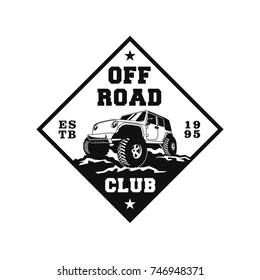 Off Road Car 4x4 Vehicle Event, Show, Festival, Club Extreme Extreme Forest Expedition Adventure Retro Vintage Classic Style Logo Template, Badge, Emblem, Sticker, Sign, Poster, Stamp, Label, Icon