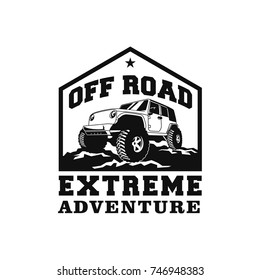 Off Road Car 4x4 Vehicle Event, Show, Festival, Club Extreme Extreme Forest Expedition Adventure Retro Vintage Classic Style Logo Template, Badge, Emblem, Sticker, Sign, Poster, Stamp, Label, Icon