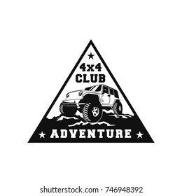 Off Road Car 4x4 Vehicle Event, Show, Festival, Club Extreme Extreme Forest Expedition Adventure Retro Vintage Classic Style Logo Template, Badge, Emblem, Sticker, Sign, Poster, Stamp, Label, Icon