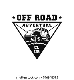 Off Road Car 4x4 Vehicle Event, Show, Festival, Club Extreme Extreme Forest Expedition Adventure Retro Vintage Classic Style Logo Template, Badge, Emblem, Sticker, Sign, Poster, Stamp, Label, Icon
