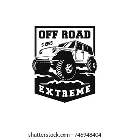 Off Road Car 4x4 Vehicle Event, Show, Festival, Club Extreme Extreme Forest Expedition Adventure Retro Vintage Classic Style Logo Template, Badge, Emblem, Sticker, Sign, Poster, Stamp, Label, Icon