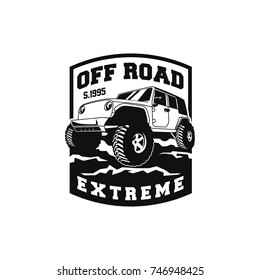 Off Road Car 4x4 Vehicle Event, Show, Festival, Club Extreme Extreme Forest Expedition Adventure Retro Vintage Classic Style Logo Template, Badge, Emblem, Sticker, Sign, Poster, Stamp, Label, Icon