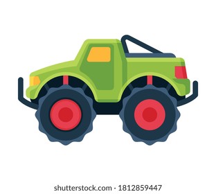 Off Road Car Baby Toy, Cute Colorful Plastic Plaything for Toddler Kids Flat Vector Illustration