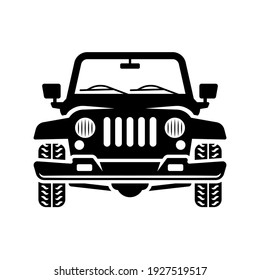 Off road car front view vector black illustration isolated on white background