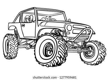 Off road car hand drawn sketch vector illustration.