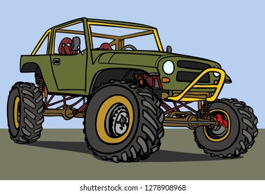 Off road car hand drawn sketch vector illustration.