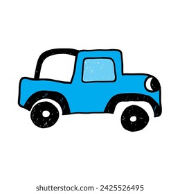 Off road car hand drawn vector illustration. Funny cartoon style car. 