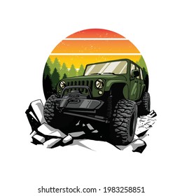 off road car illustration for tshirt design and other