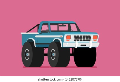 Off road car isolated on color background. Monster truck. Flat vector illustration