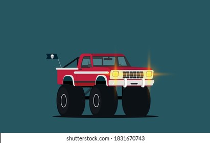 Off road car isolated on color background. Monster truck. Flat vector illustration