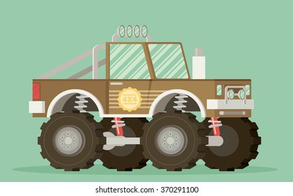 Off road car isolated on color background. Flat vector illustration