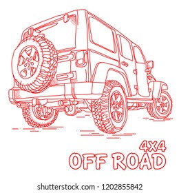 Off road car line art illustration . eps 10