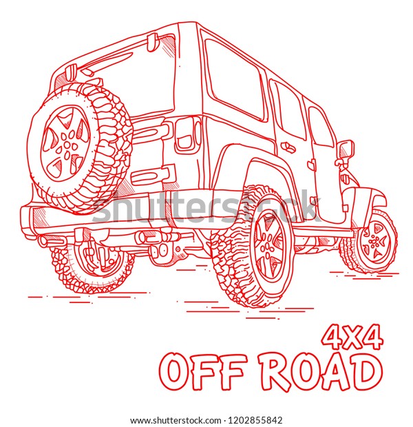 Off Road Car Line Art Illustration Stock Vector (Royalty Free) 1202855842