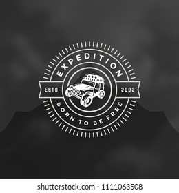 Off road car logo design template vector illustration. Safari suv silhouette typography badge emblem.