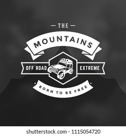 Off road car logo design template vector illustration. Safari suv silhouette typography badge emblem.