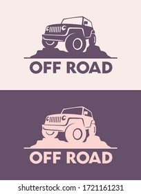 off road car logo design with concept sports vehicle icon silhouette
 on retro background. Vector illustration.