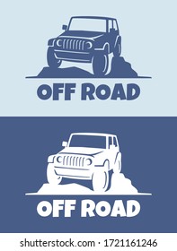 off road car logo design with concept sports vehicle icon silhouette
 on retro background. Vector illustration.