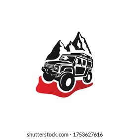 Off Road car Logo Design With Mountain in behind look strong adventure logo design