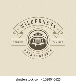 Off road car logo emblem vector illustration. Outdoor extreme adventure expedition, safari suv silhouette shirt, print stamp. Vintage typography badge design.