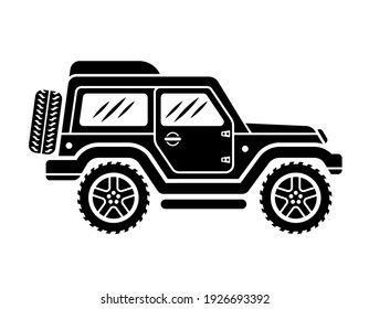 Off road car side view vector black illustration isolated on white background